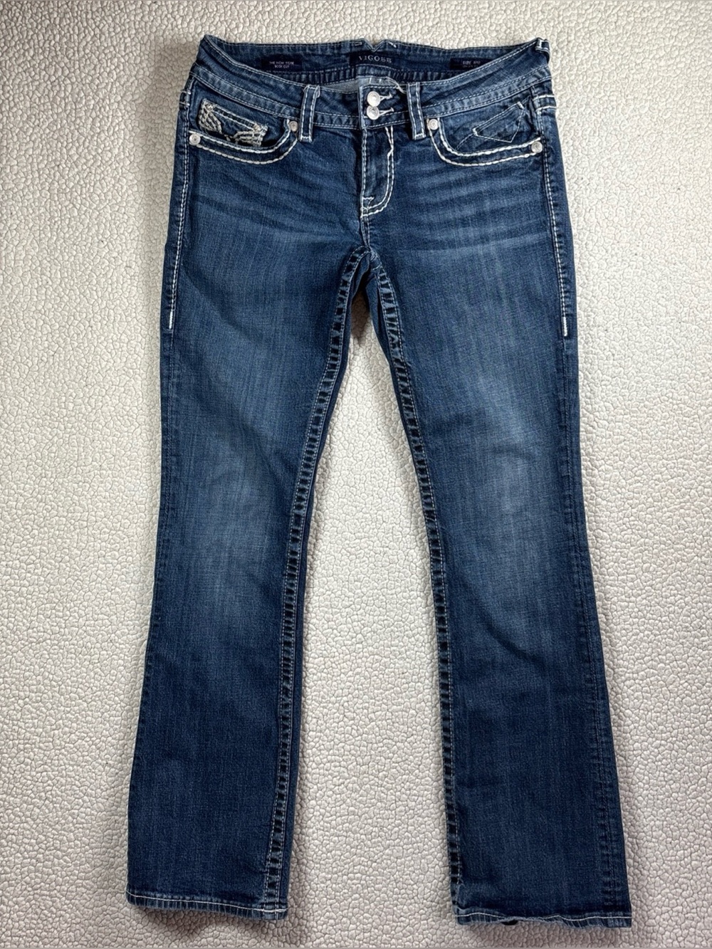 Vigoss The New York Boot Cut Women Size 9/10 Medium Wash Flap Pocket Blue Jeans